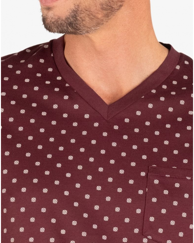 Pyjama court 100% coton Eminence Mercerisé (Bordeaux/Imprimé)