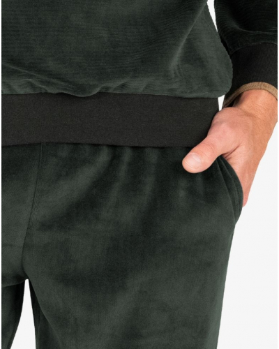 Long cotton jogger pyjama Eminence Velours (Vert Foncé)