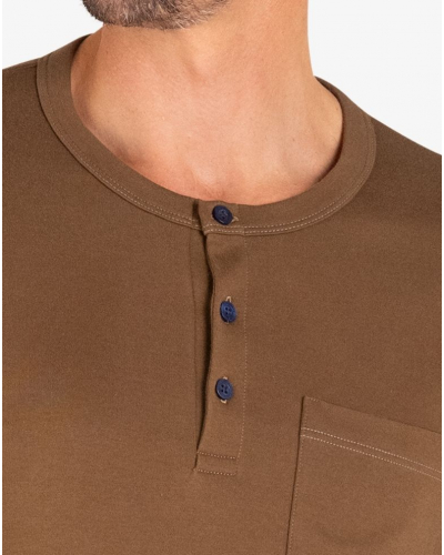 Long pyjama 100% cotton Eminence Interlock (Camel/Marine)