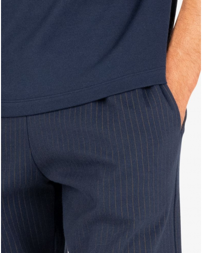 Short pyjama 100% cotton Eminence Interlock (Marine/Rayures Camel)