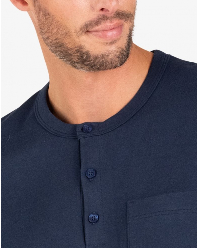 Short pyjama 100% cotton Eminence Interlock (Marine/Rayures Camel)