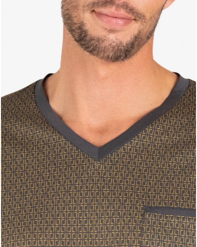 V-neck long pyjama 100% cotton Limited Christmas Edition Eminence (Imprimé Gold/Anthracite)