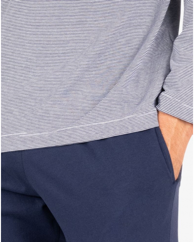 Pyjama long col V 100% coton Eminence L'Intemporel (Marinière/Marine)