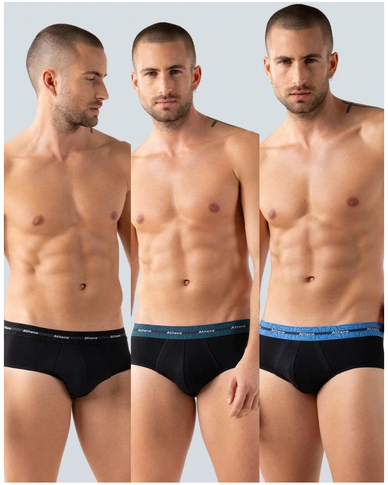 Paquete de 3 calzoncillos Athena Algodón Elástico (Negro)