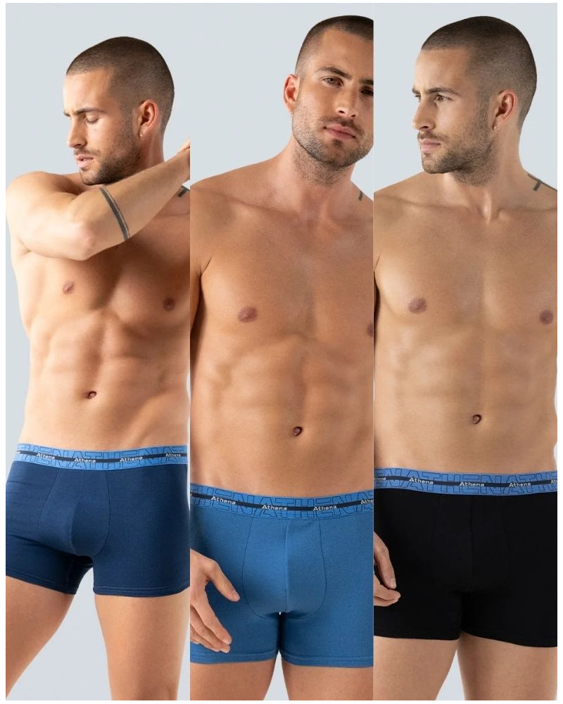 Pack of 3 Boxers Athena Stretch Cotton (Noir/Bleu/Marine)