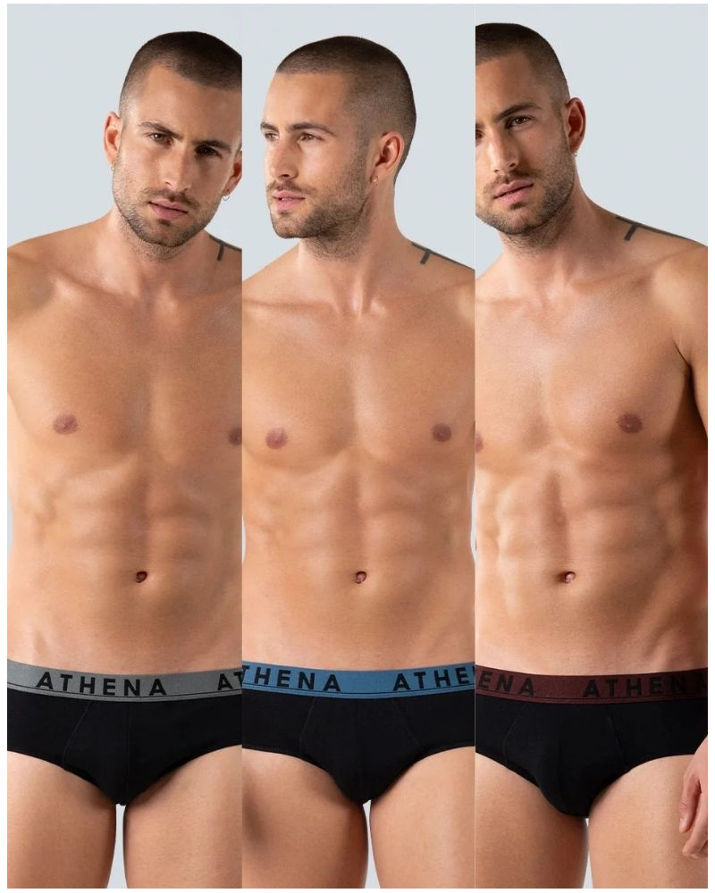Lot de 3 slips coton stretch Athena Easy Color (Noir Imprimé)