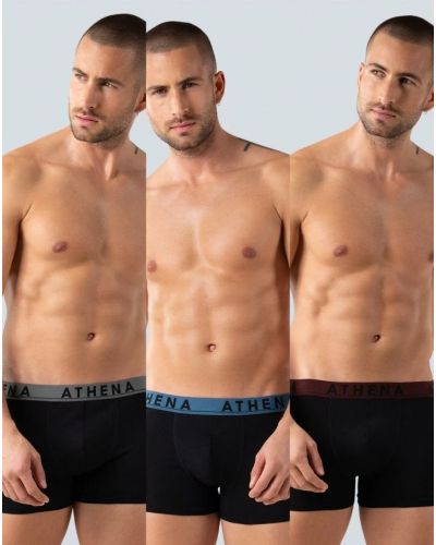 Pack of 3 stretch cotton boxers Athena Easy Color (Noir Imprimé)