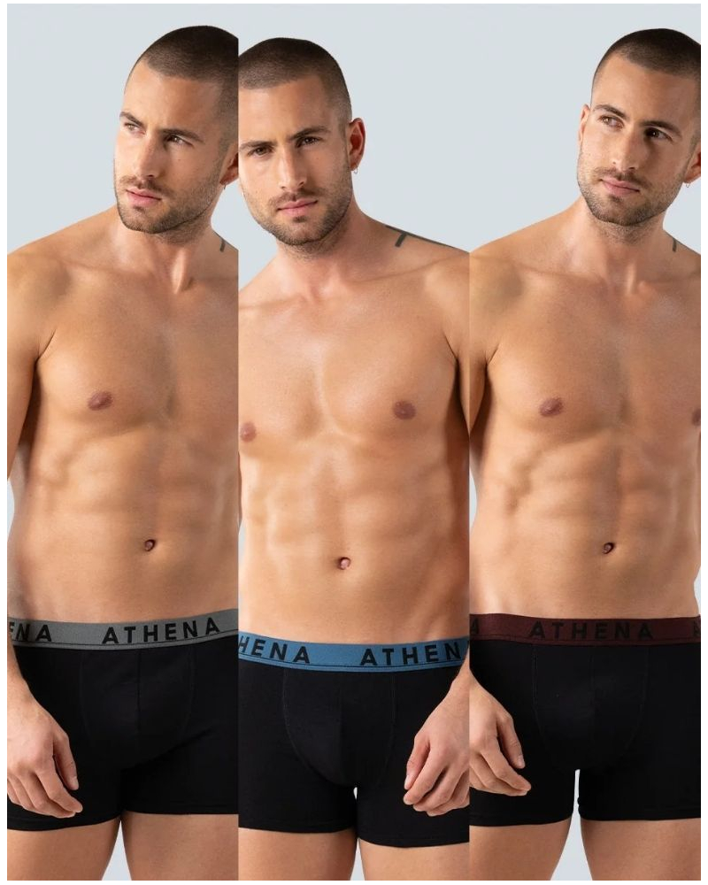 Paquete de 3 algodón elástico bóxers Athena  Easy Color (Noir Imprimé)
