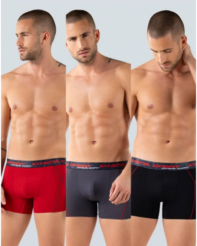 Lot de 3 boxers Athena Training dry Sport (Noir/Anthracite/Rouge)