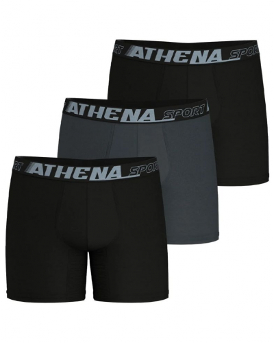 Paquete de 3 bóxers de algodón elástico Athena Air Fit Sport (Noir/Gris /Noir)