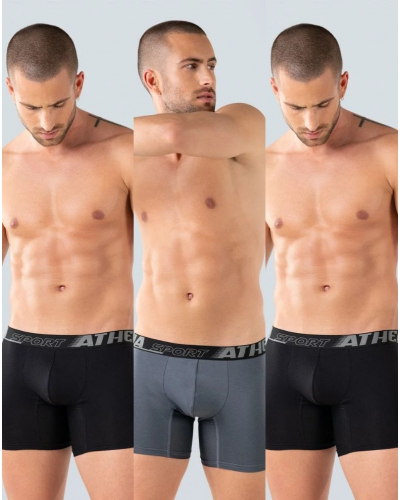 Lot de 3 boxers Coton stretch Athena Air Fit Sport (Noir/Gris /Noir)