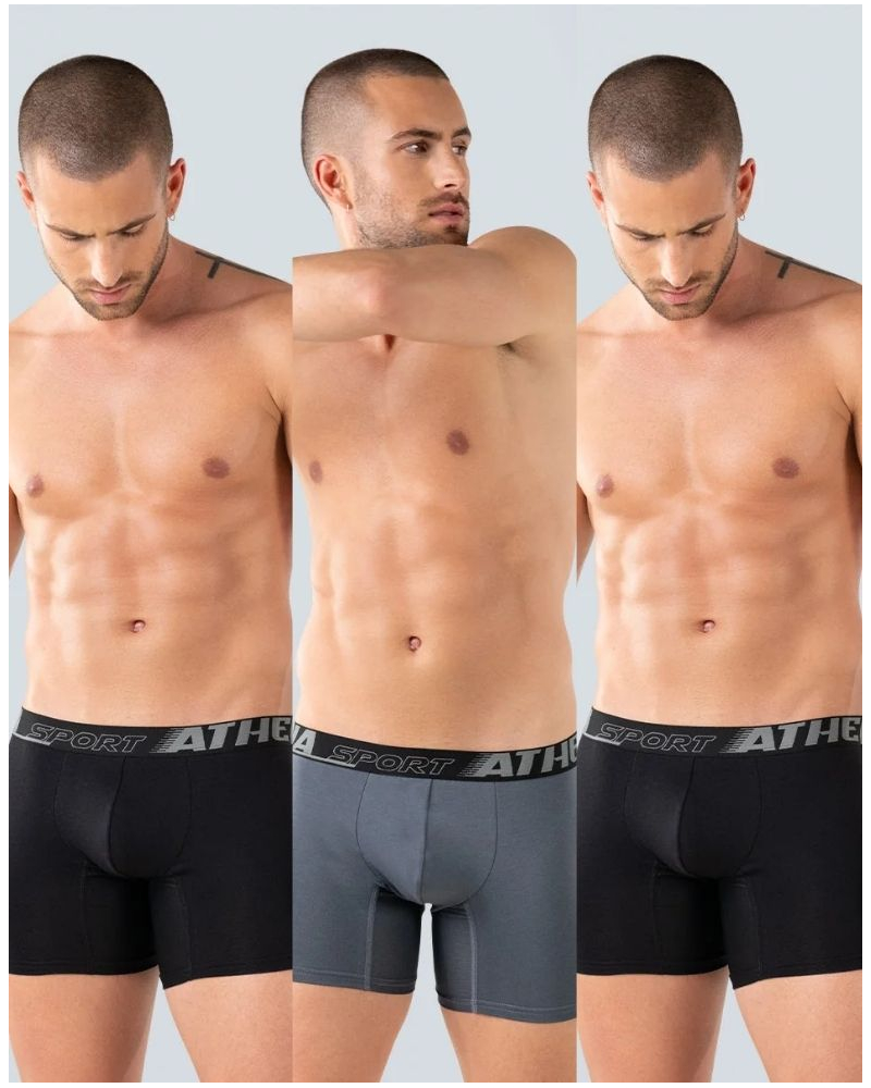 Paquete de 3 bóxers de algodón elástico Athena Air Fit Sport (Noir/Gris /Noir)