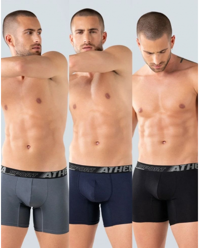 Lot de 3 boxers Coton stretch Athena Air Fit Sport (Gris/Marine/Noir)