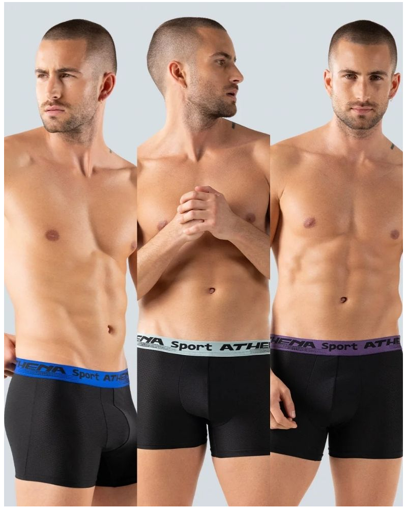 Lot de 3 Boxers Mech Stretch Athena Daily Sport (Noir)