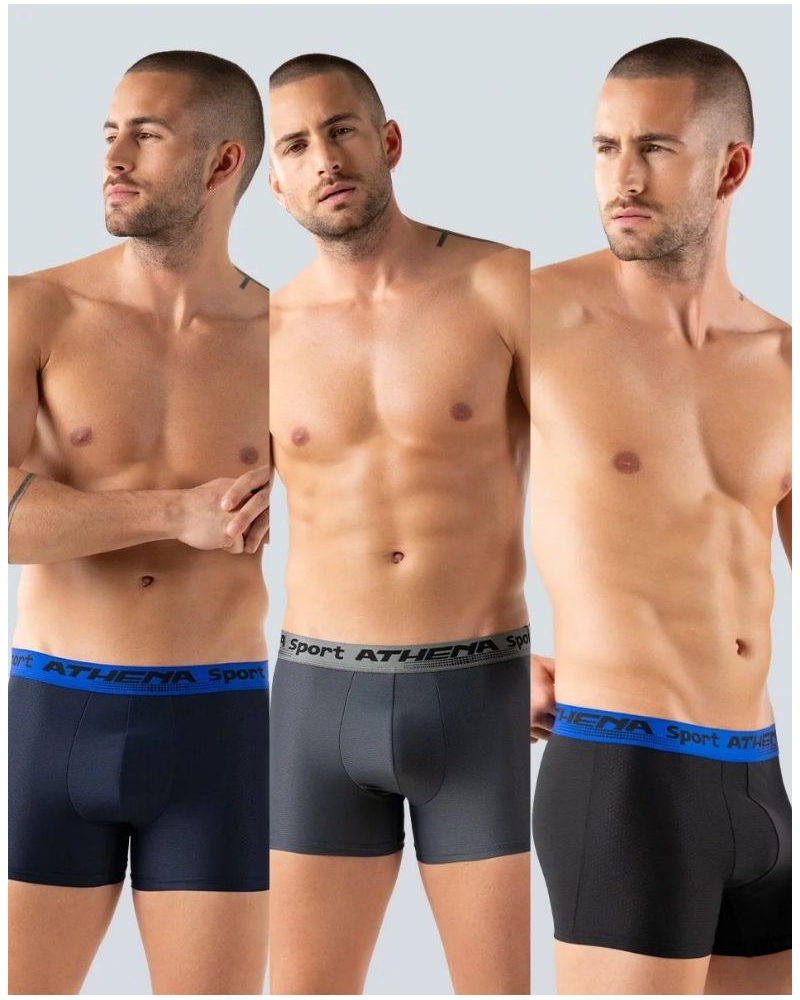 Lot de 3 boxers Mech Stretch Athena Daily Sport (Noir/Gris/Marine)