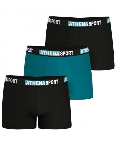 Pack of 3 stretch cotton boxers Athena Daily Sport (Noir/Océan/Noir)