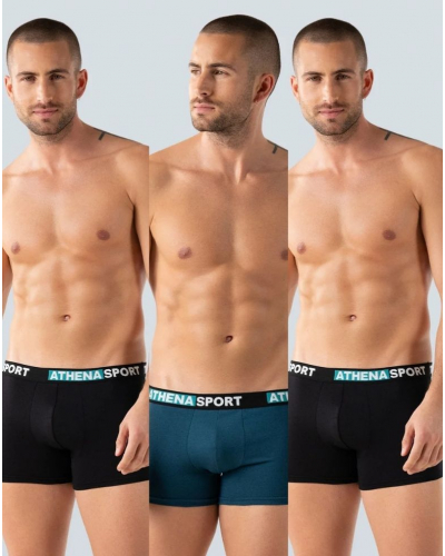 Paquete de 3 bóxers de algodón elástico Athena Daily Sport (Noir/Océan/Noir)