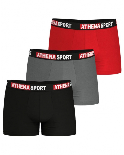 Pack of 3 stretch cotton boxers Athena Daily Sport (Noir/Gris Béton/Rouge)