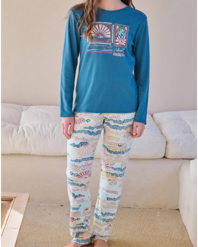 Cotton long pyjamas Massana (Pétrole)