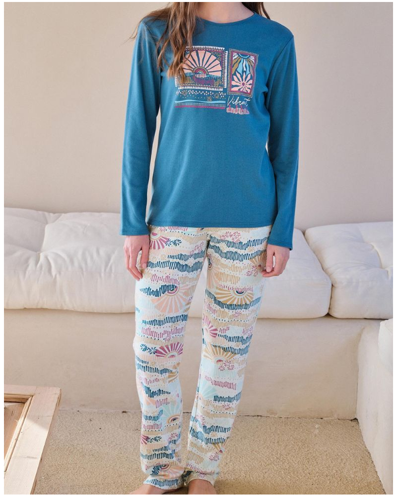 Cotton long pyjamas Massana (Pétrole)