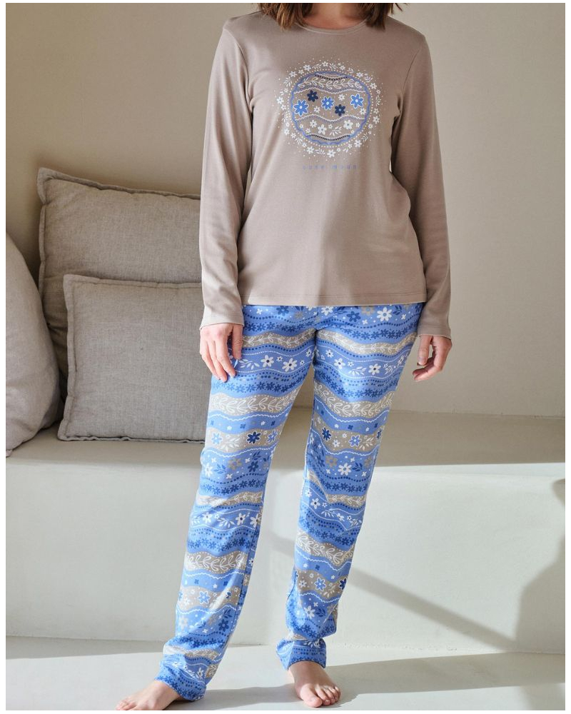 Long cotton modal pyjamas Massana (Beige)
