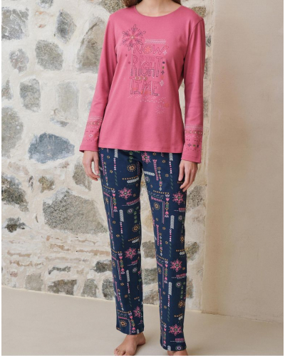 Pyjama long 100% coton Massana (Rose Imprimé)