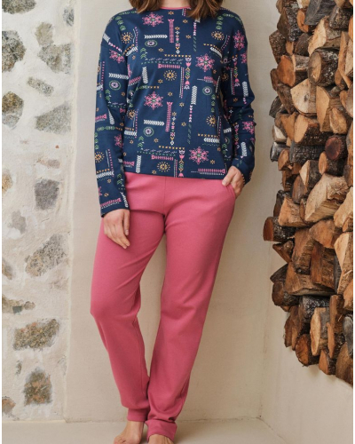 Long 100% cotton Massana pajamas (Imprimé Bleu Foncé)