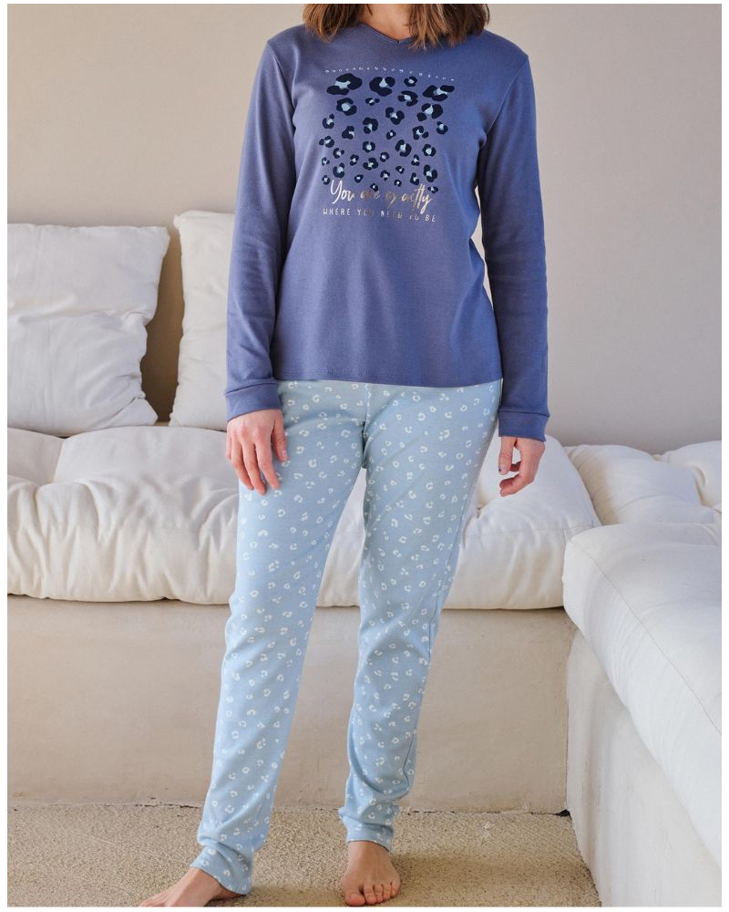 Long 100% cotton Massana pajamas (Imprimé Bleu)