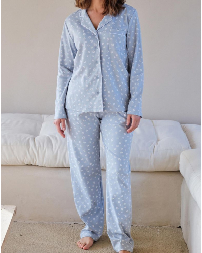 Long button-up 100% cotton Massana pajamas (Bleu)