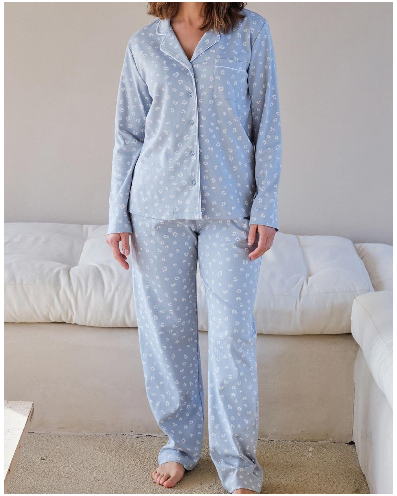 Pijama largo abotonado 100% algodón Massana (Bleu)