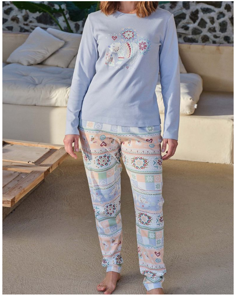 Long 100% cotton Massana pajamas (Imprimé Bleu Clair)