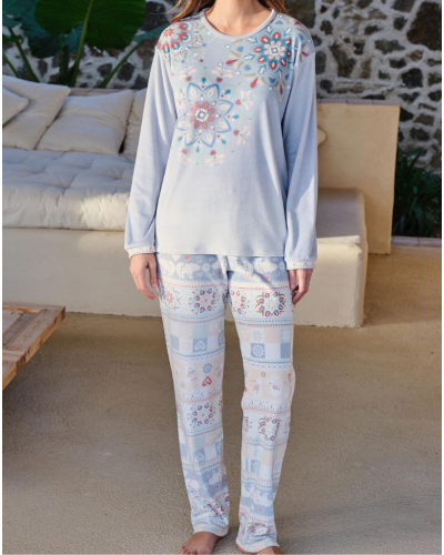 Long micropolar fleece Massana pajamas (Imprimé Bleu Clair)