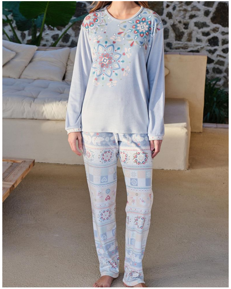 Pijama largo de micropolar Massana (Imprimé Bleu Clair)