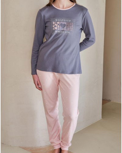 Pyjama long coton Massana (Imprimé Gris/Rose)