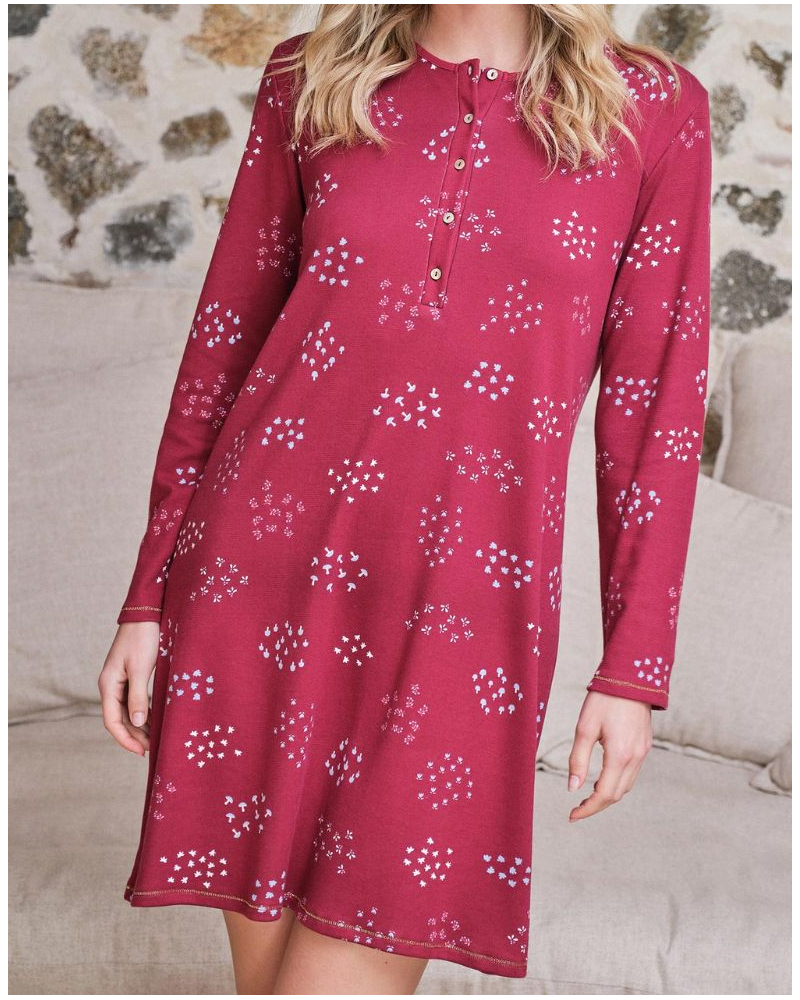 Long-sleeve 100% cotton nightdress Massana (Granate)