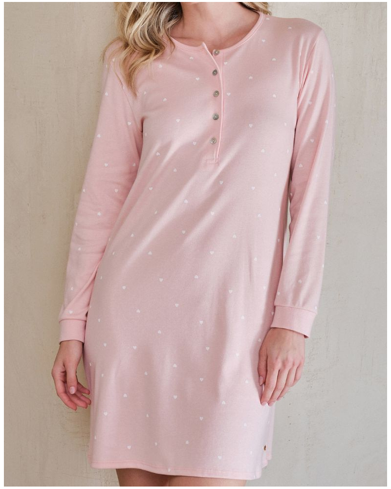 Long-sleeved cotton nightdress Massana (Imprimé Coeur)