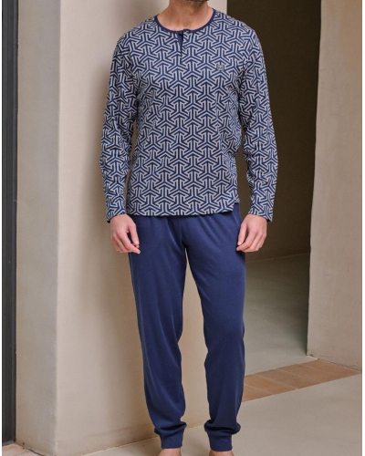 Pijama largo 100% algodón Massana (Imprimé Bleu Foncé)