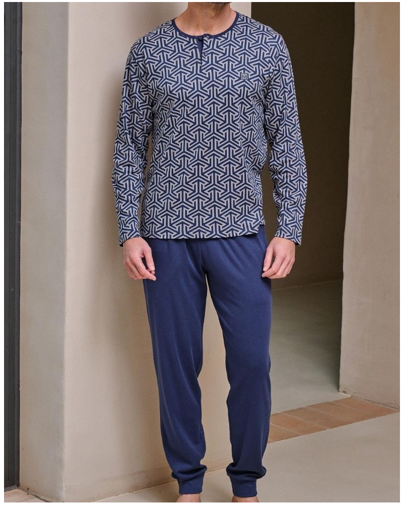 Long pyjamas 100% cotton Massana (Imprimé Bleu Foncé)