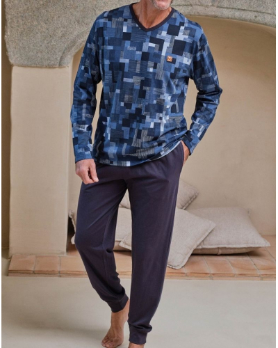 Pyjama long 100% coton Massana (Imprimé Bleu)
