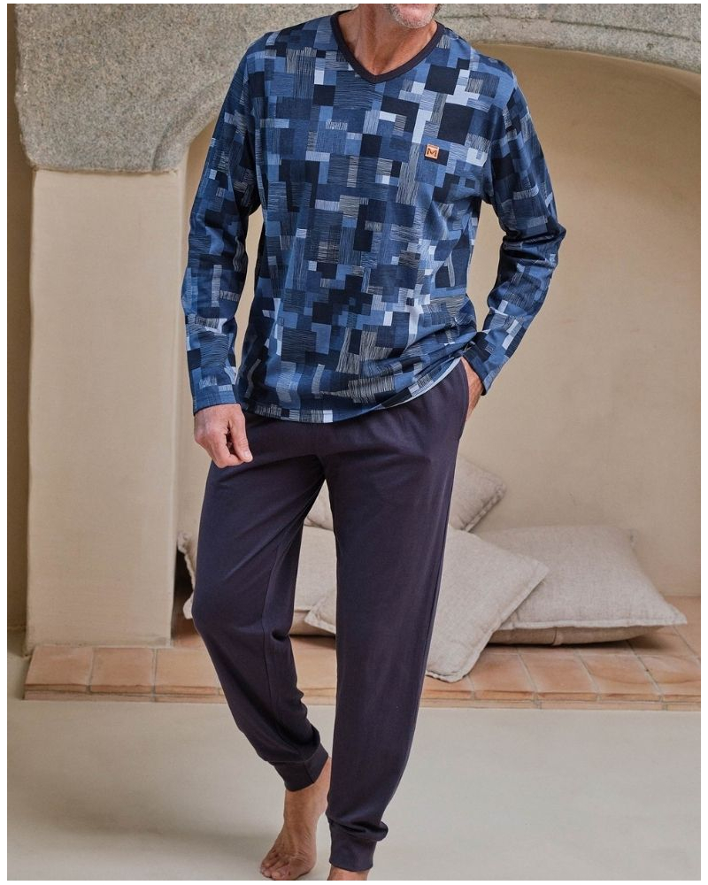 Long pyjamas 100% cotton Massana (Imprimé Bleu)