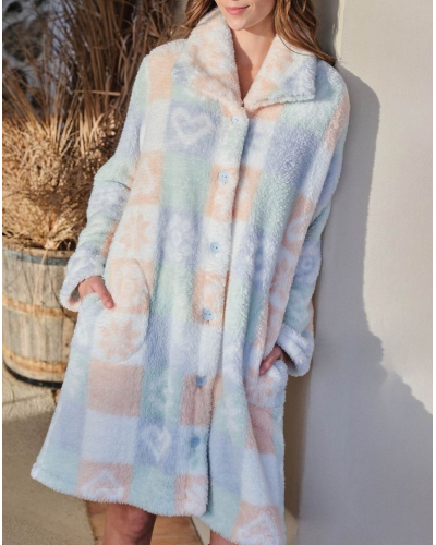 Dressing gown polar buttoned Massana (Imprimé Bleu Clair)
