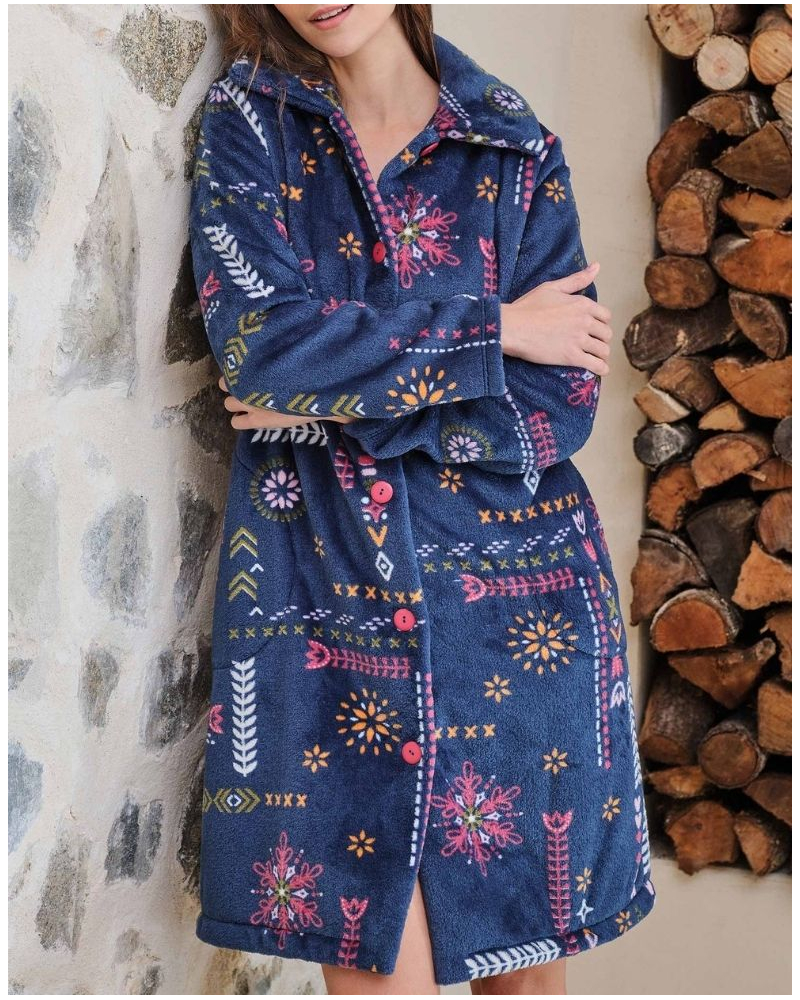 Robe de chambre polaire Massana (Imprimé Bleu Foncé)