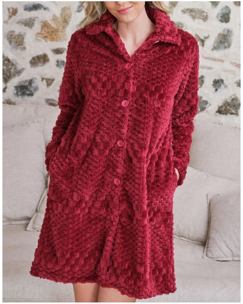 Dressing gown buttoned polar Massana (Grenat)