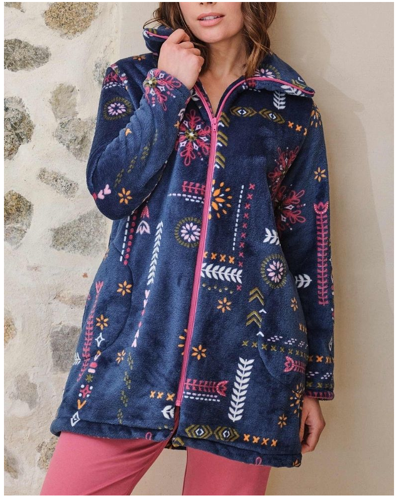 Jacket fleece with zip Massana (Imprimé Bleu Foncé)