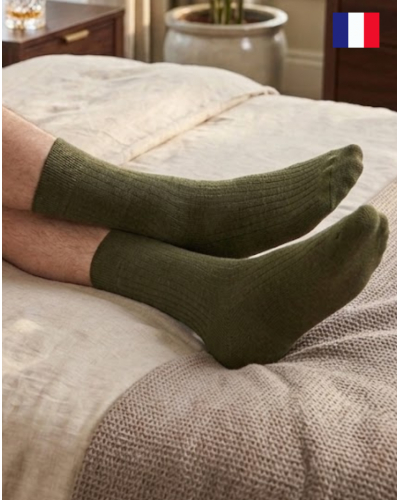 Chaussettes homme laine Maison Broussaud uni (Kaki)