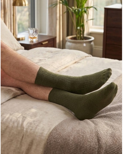 Calcetines de lana para hombre Maison Broussaud uni (Kaki)