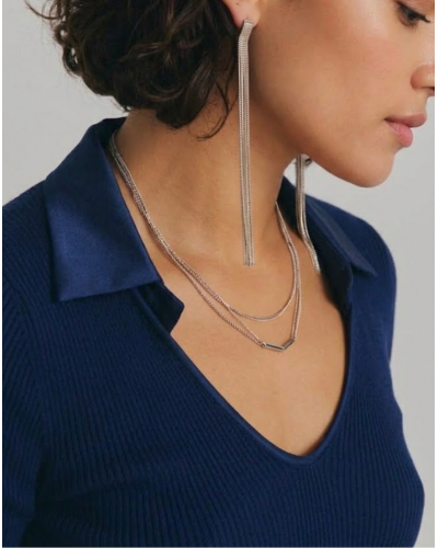 Top manches longues côtelé laine et soie satin Oscalito 6349 (Bleu marine)