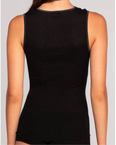 Sleeveless wool and silk top with Leavers lace Oscalito 7806 (Black)