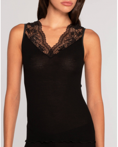 Sleeveless wool and silk top with Leavers lace Oscalito 7806 (Black)