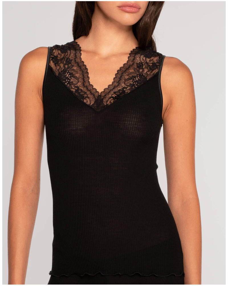 Top sans manches laine et soie en dentelle Leavers Oscalito 7806 (Noir)